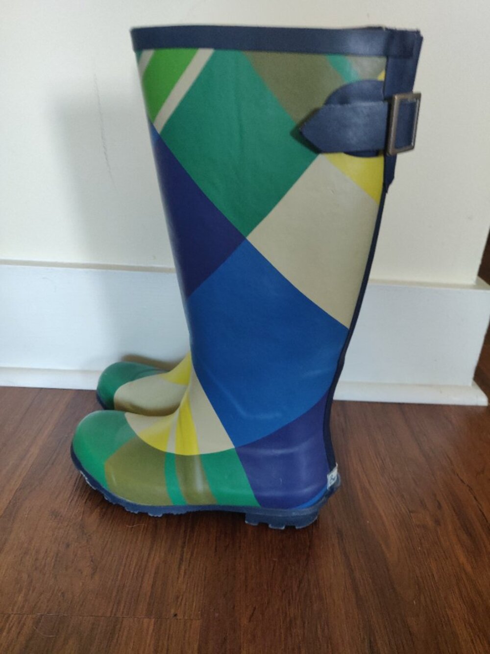 Boden Bright Blue/Yellow/Green Plaid Rainboots Size UK 37/ Est. 7 US